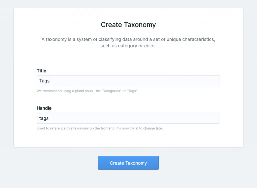 Create taxonomy screen in Statamic 3