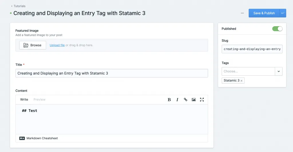Edit form for an entry where you can select tags.
