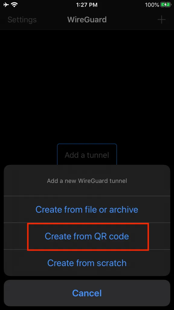 WireGuard iOS Create from QR Code