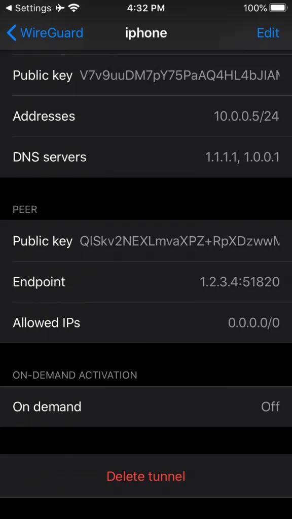 WireGuard iOS Settings