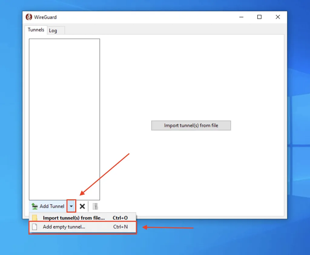 WireGuard Windows 10 Add Empty Tunnel