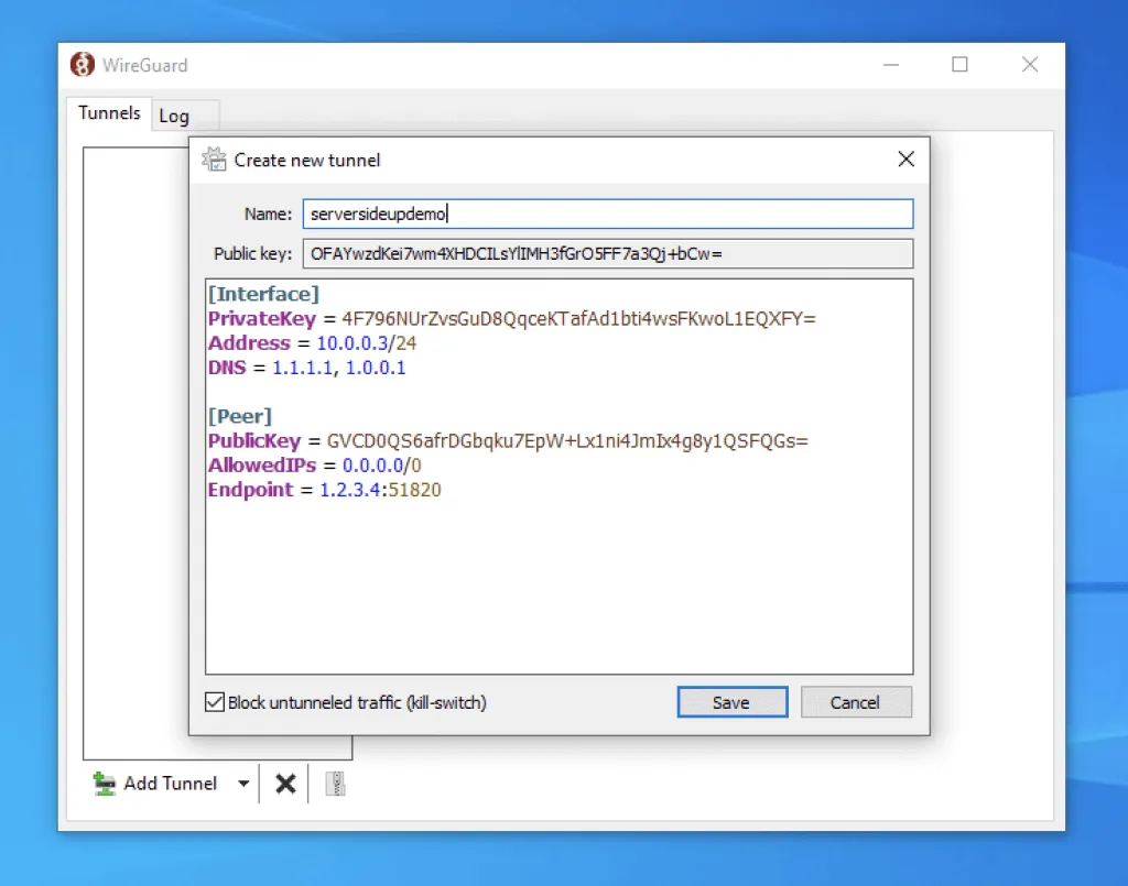 WireGuard Windows 10 Configure Tunnel