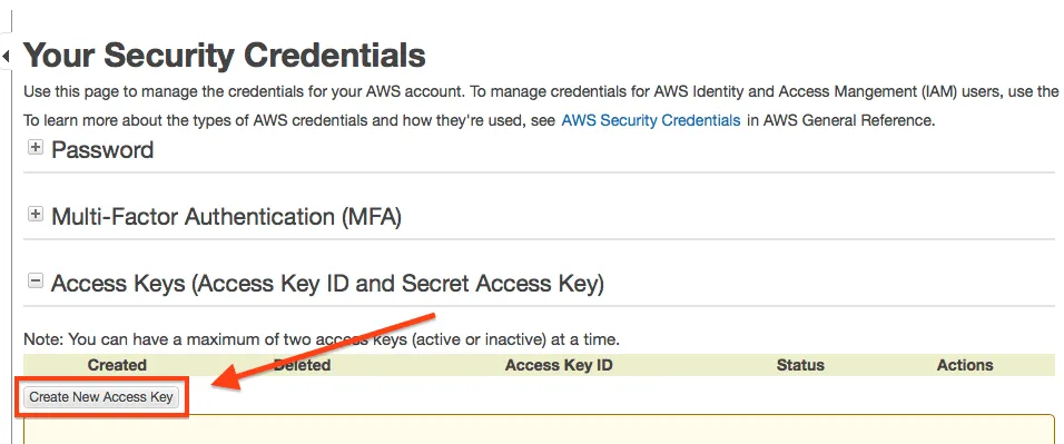 Create New Access Key