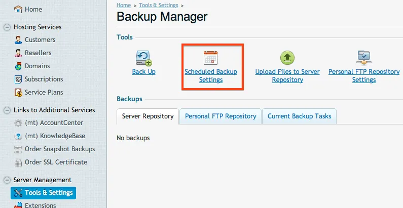 Scheduled Backup Settings