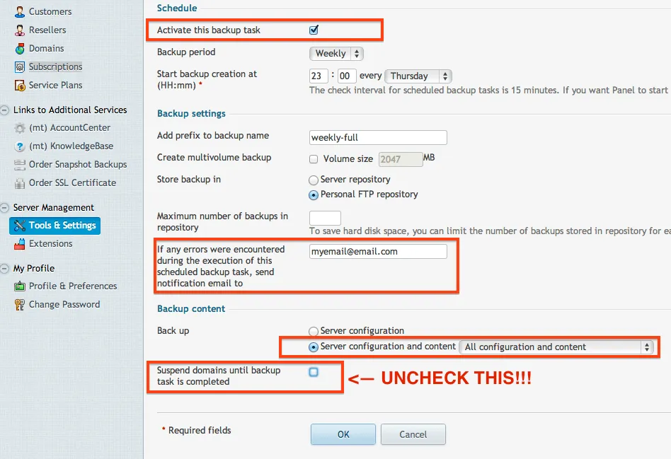 Scheduled Settings