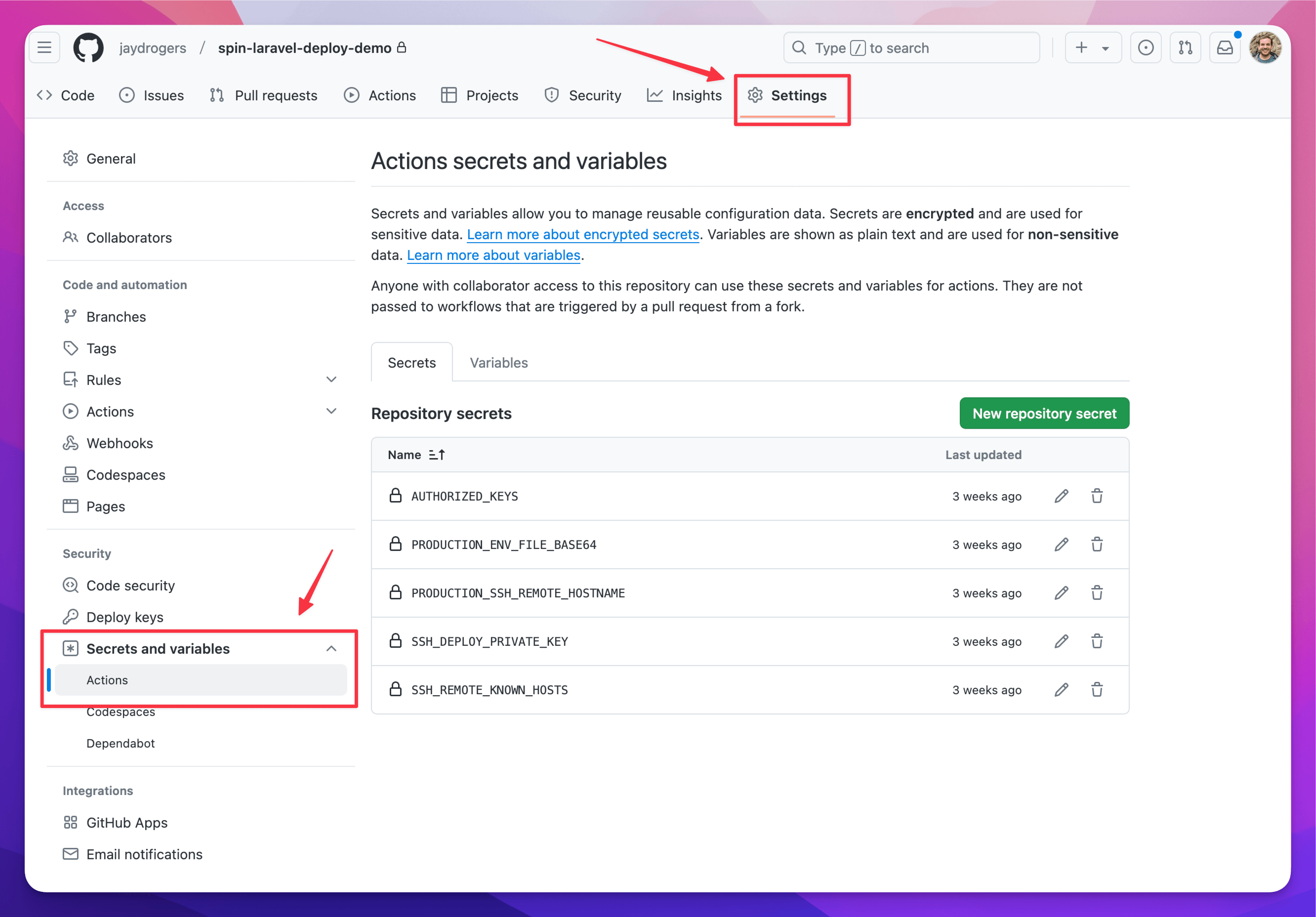 Adding a new secret to GitHub Actions