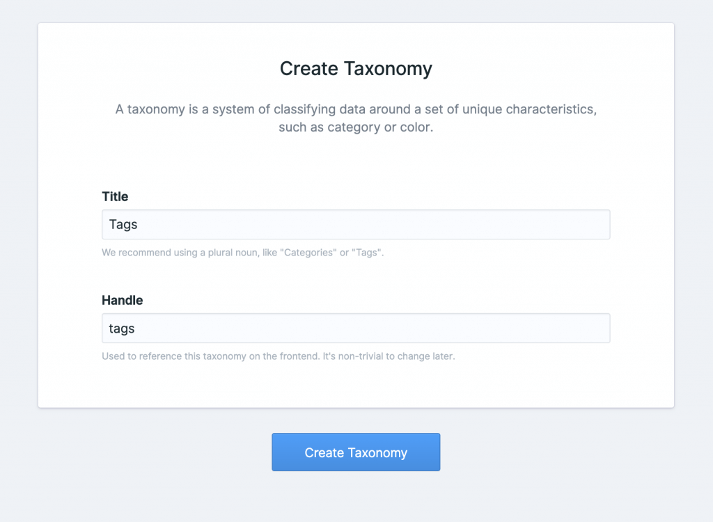 Create taxonomy screen in Statamic 3