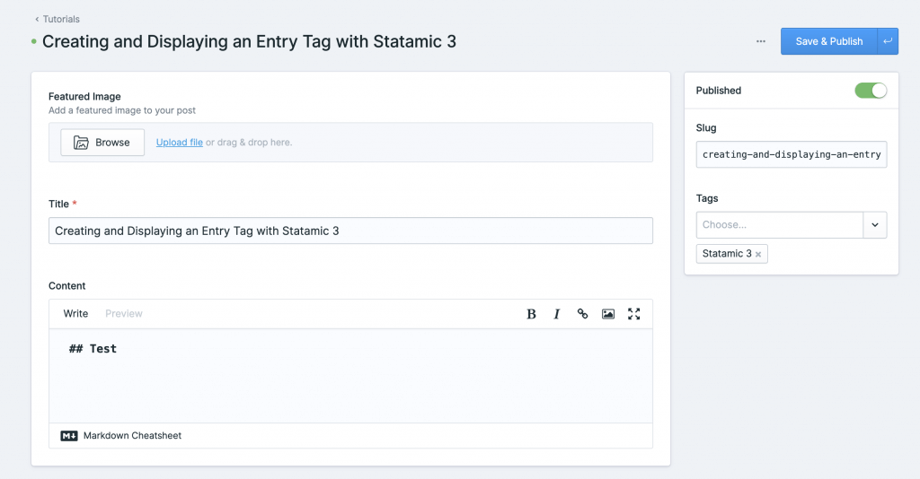 Edit form for an entry where you can select tags.